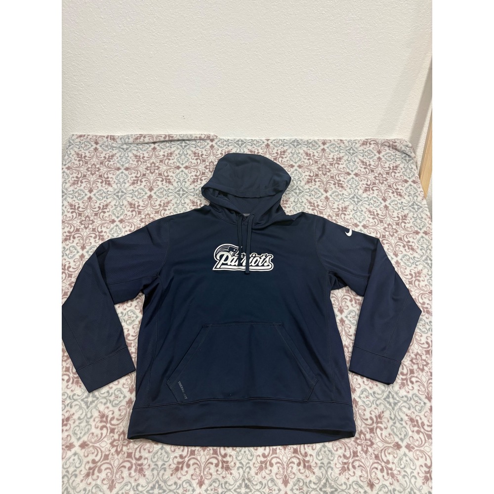 Nike New England Patriots Hoodie Mens Large Navy Blue NFL Onfield Therma-FIT
